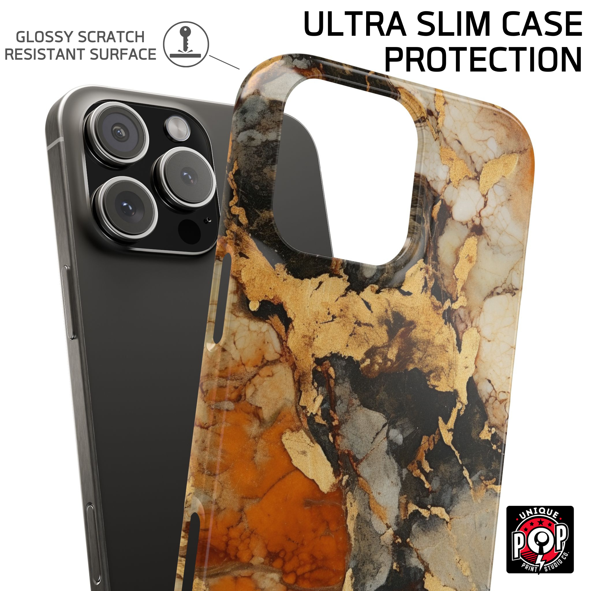 Galactic elegance | "Orange Black Gold" | Ultra slim case for iPhone®